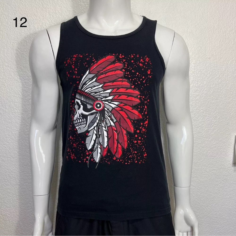 Hard ten Black Tank Top with Red Skull Design
